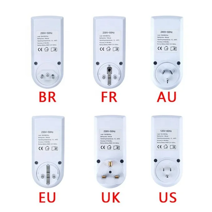 Electronic Digital Timer Switch EU UK AU US FR Plug Kitchen Timer Outlet Programmable Timing Socket 220V