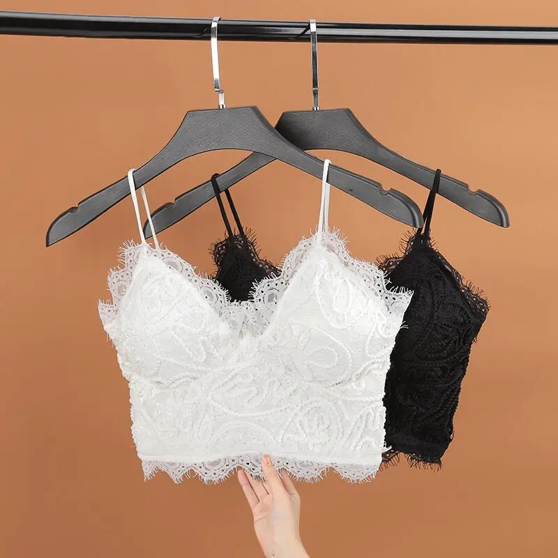 
Летняя Красивая Нижняя одежда для девушек, топ с лямкой на шее, Жилет без бретелек с ресницами, Топ без бретелек, бюстгальтер без косточек, женский кружевной нагрудный бюстгальтер 