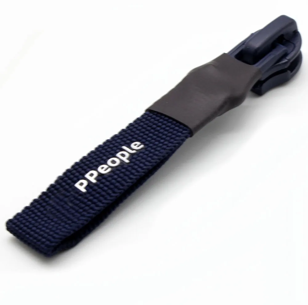 New Design Black Woven Zip Slider Heat Shrink Printed Logo Woven Zipper Puller