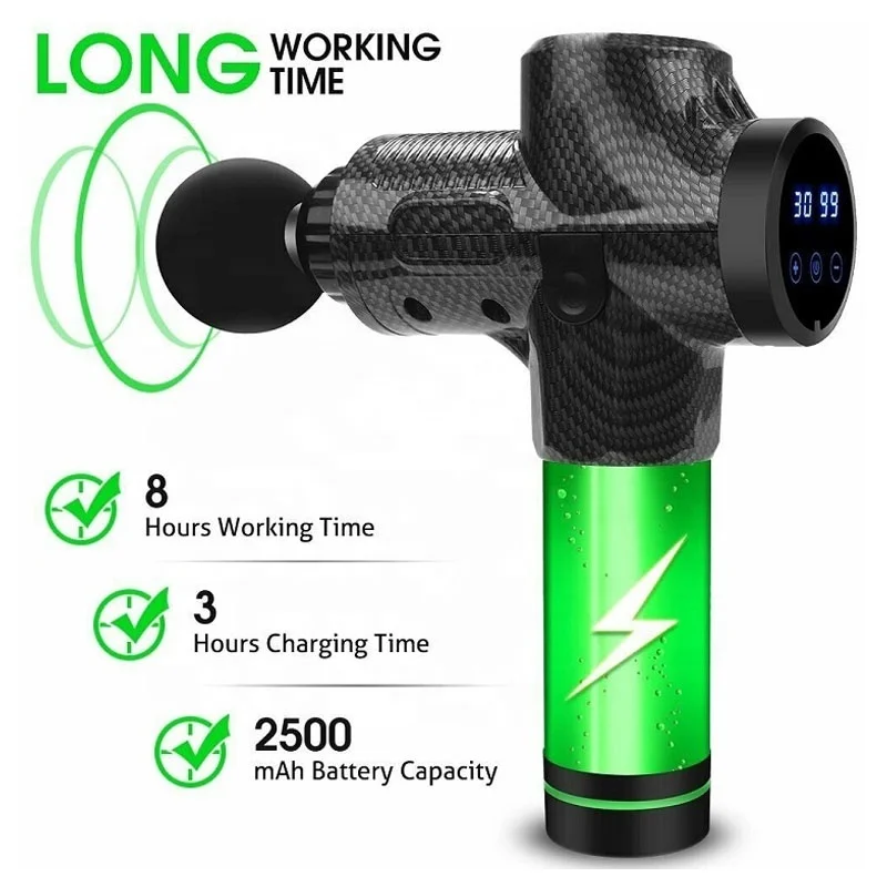 
2020 Dropship Carbon Fiber LOGO Brand OEM 2500mAh Powerful 30 Speeds Massage Gun 