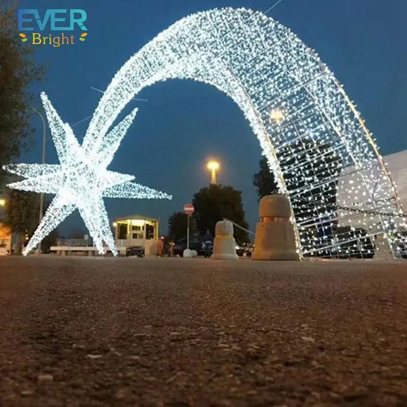 Outdoor Waterproof 3D Warm White LED Five Star Motif  Christmas Lights for Shop Mall Decoration