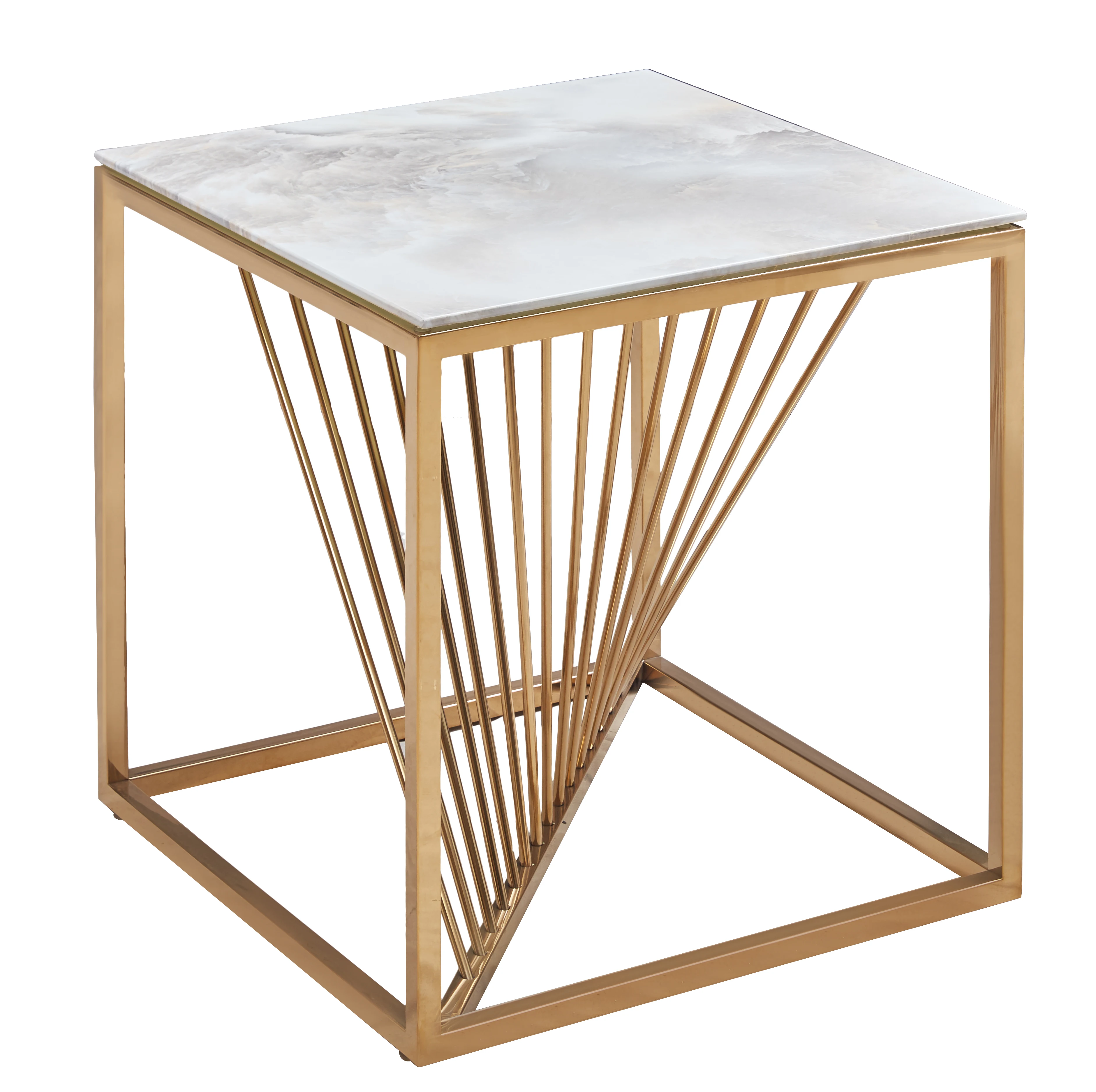 Luxury European Style Coffee Table Gold Glass/Marble with Stainless Steel Legs Coffee Tables