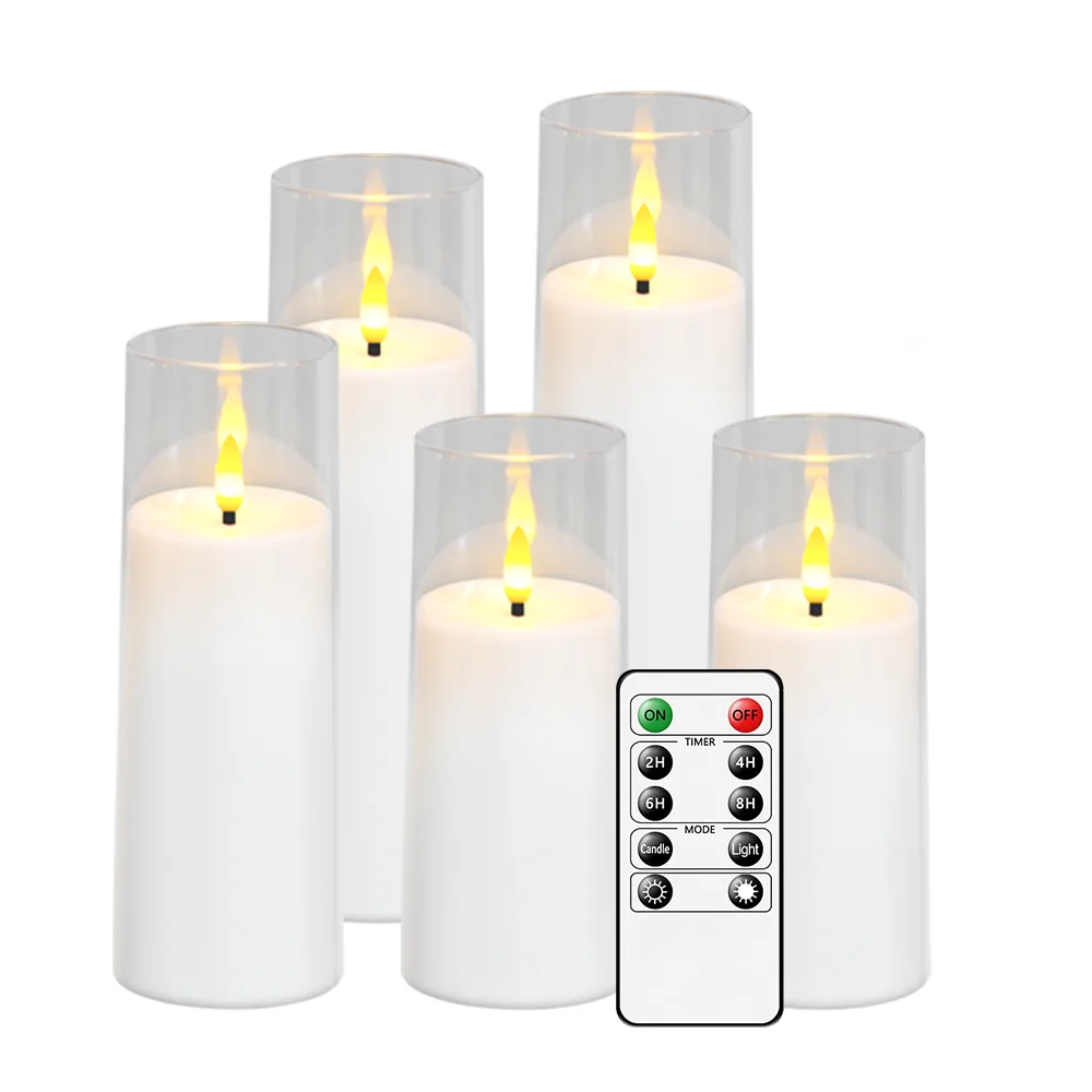 kakoya White Flameless Candles Light Battery Operated Acrylic LED Candle with Remote Festival Romantic Wedding Party Home Decor