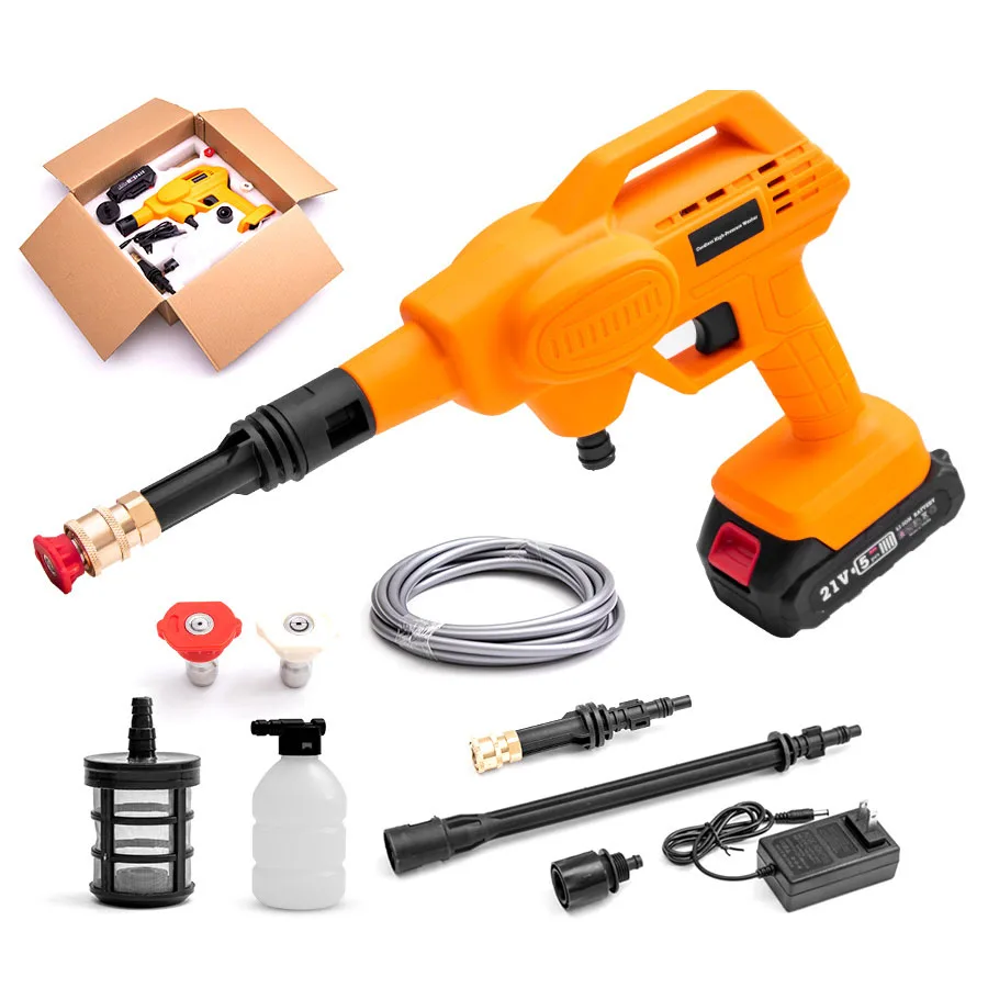 Cordless Portable High Pressure Electric Car Washer Gun With 21V Rechargeable Battery Power Car Wash Foam Gun