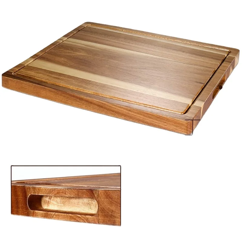 Extra large wood round board with handle acacia eco thick multi function professional food cutting boards
