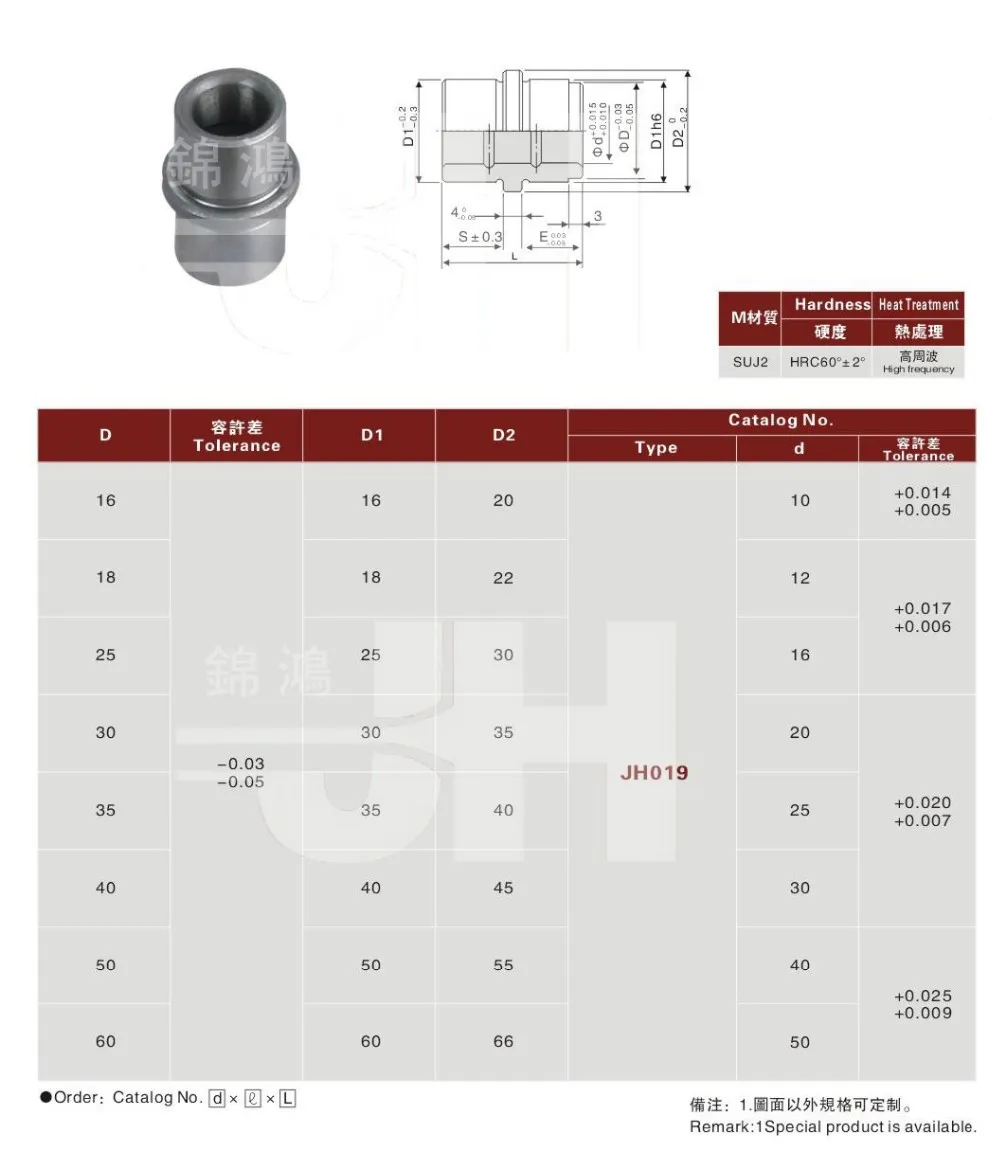 JH019-Customized SUJ2, высокочастотный HRC 60 +, диаметр 10/14-80/100