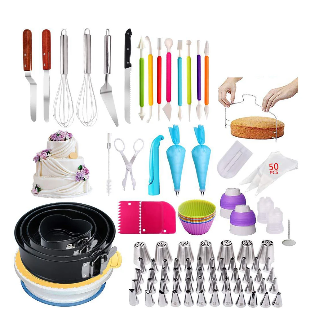 148PCS High Quality 70pcs Metal Cake Decorating Tools Set with Plastic Cake Turntable for Baking Tools/
