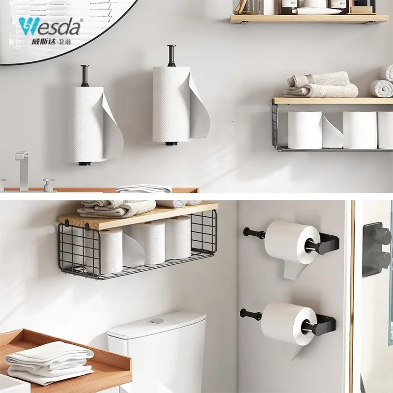 WESDA Hotel Restaurant Kitchen Modern Paper Roll Holder Easy Tear Wall Mount Adhesive Under Cabinet Paper Towel Holder