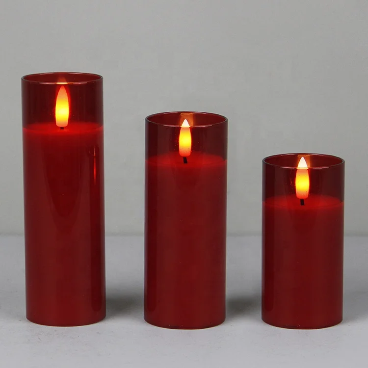 Christmas Decor Gold Flickering Real Look 3D Wick Flameless Battery Operated LED Candle in Glass