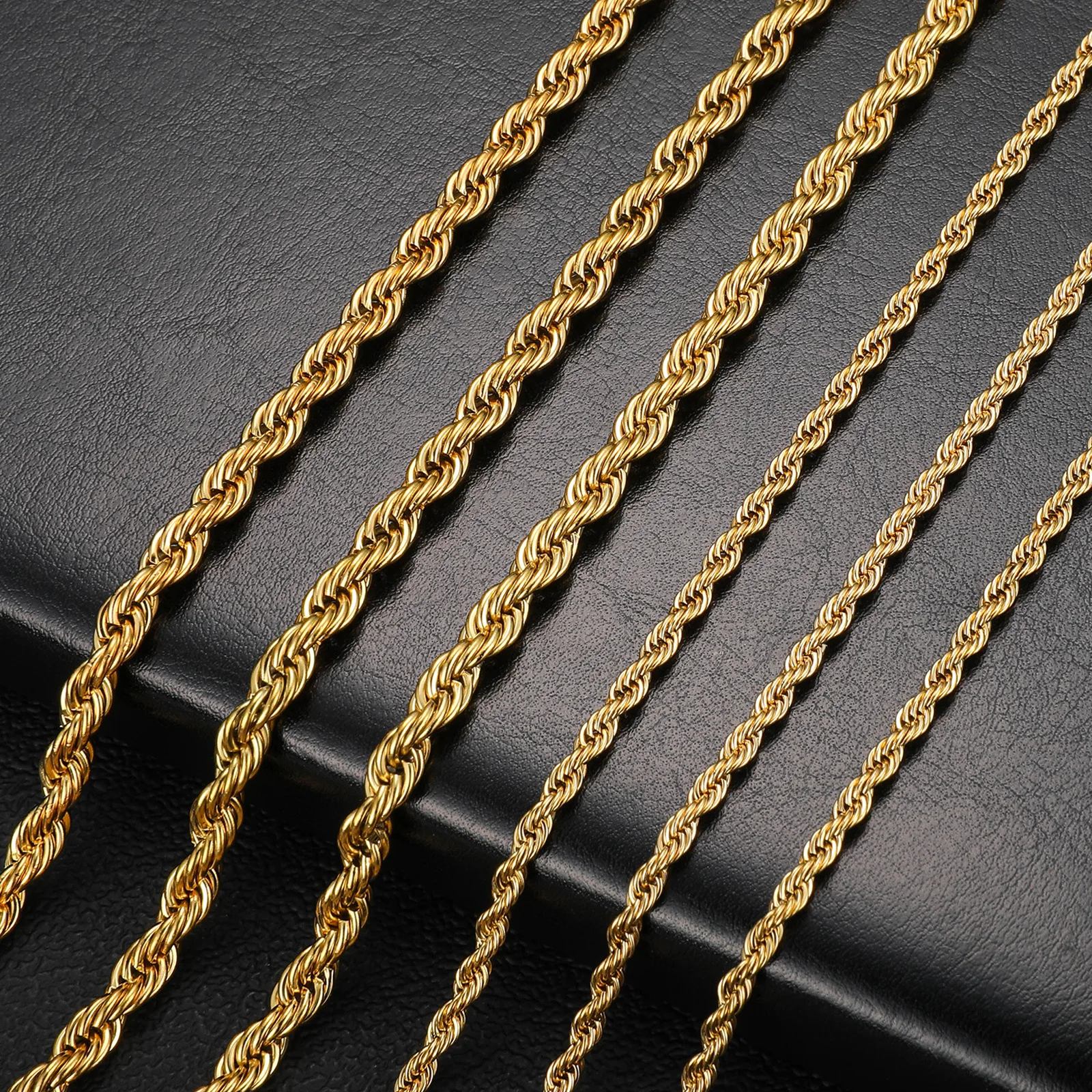 3mm 4mm 5mm Gold Plated Stainless Steel Link Chain Rope Chain Necklace For Men Fashion Hip hop Jewelry