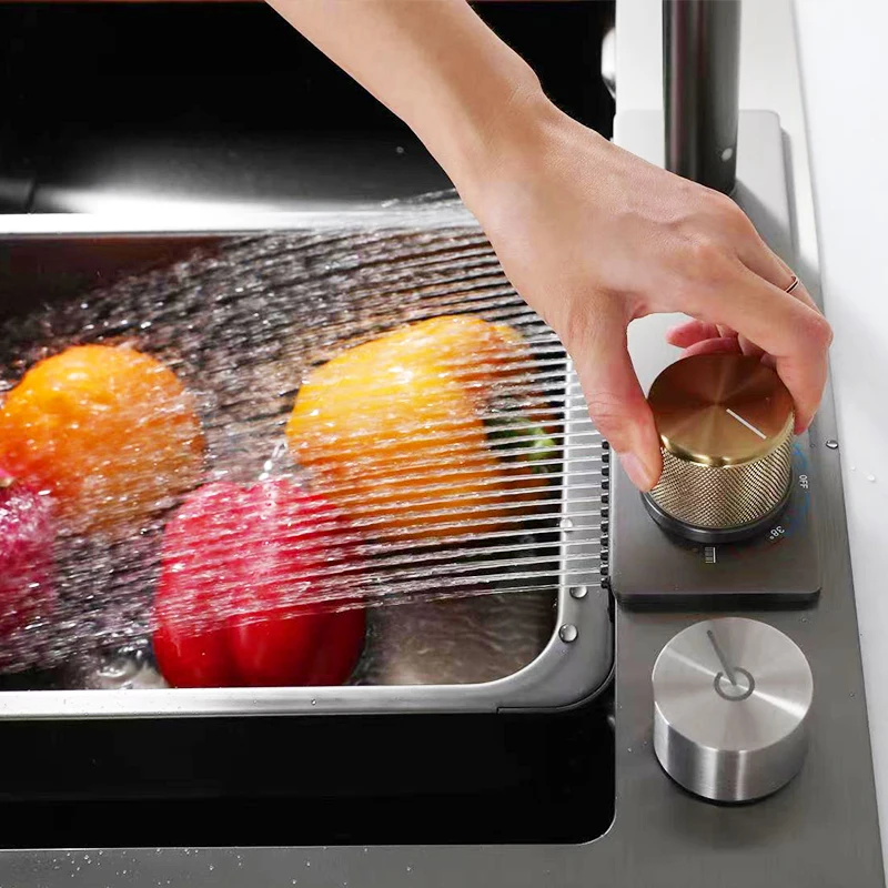 Stylish Multifunctional Nano Black Stainless Steel Kitchen Sink with Pull Out Faucet Head and Rainfall Sprayer