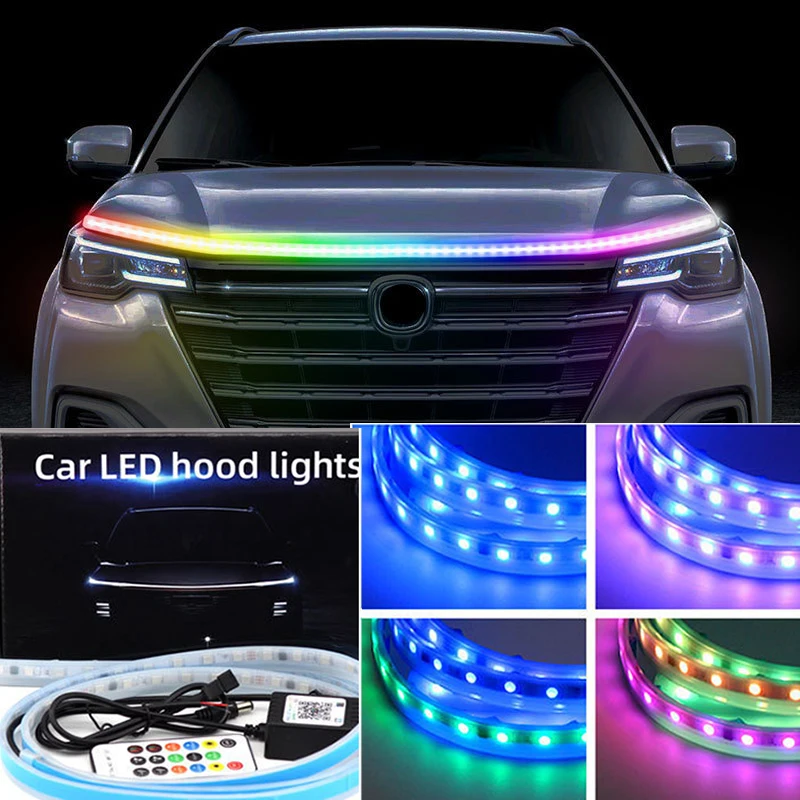 RGB Led strip Car Hood Light Through-type Auto Strobe Modified Front Headlight Upgrade 1.2/1.5/1.8m Decorative  Welcome Light