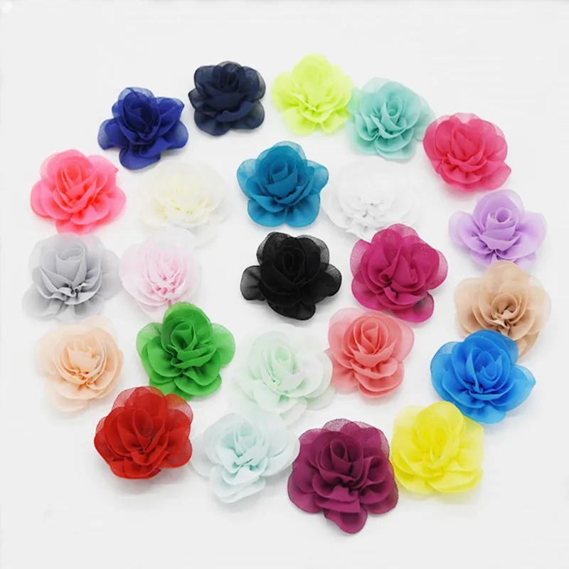 Мини-6 см шифон с изображением Ветхого цветка и повязка на голову с цветочным рисунком для девочек женские аксессуары для волос ручной работы ткань розовыми цветами