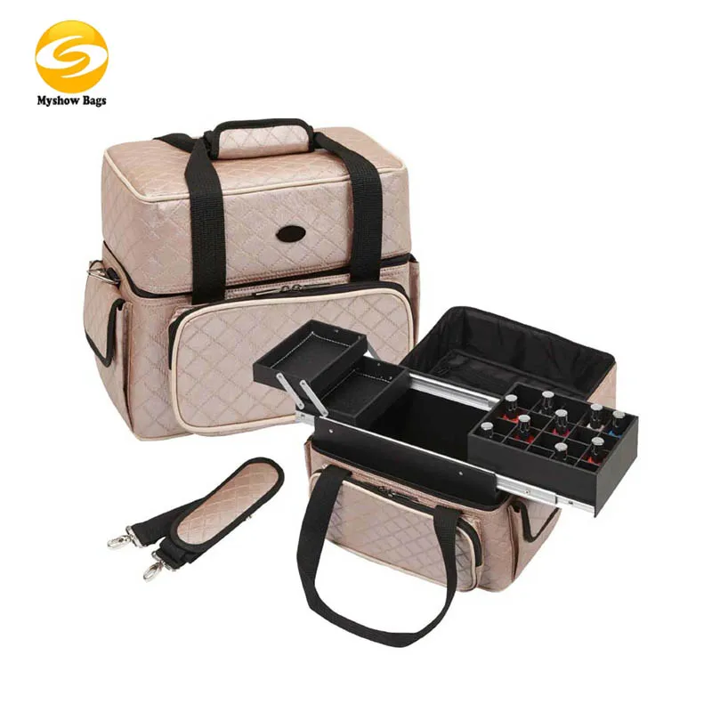 Nail Polish Carrying Case,large capacity Makeup Bag Cosmetic Cases Organizer Portable Storage Bag include shoulder strap