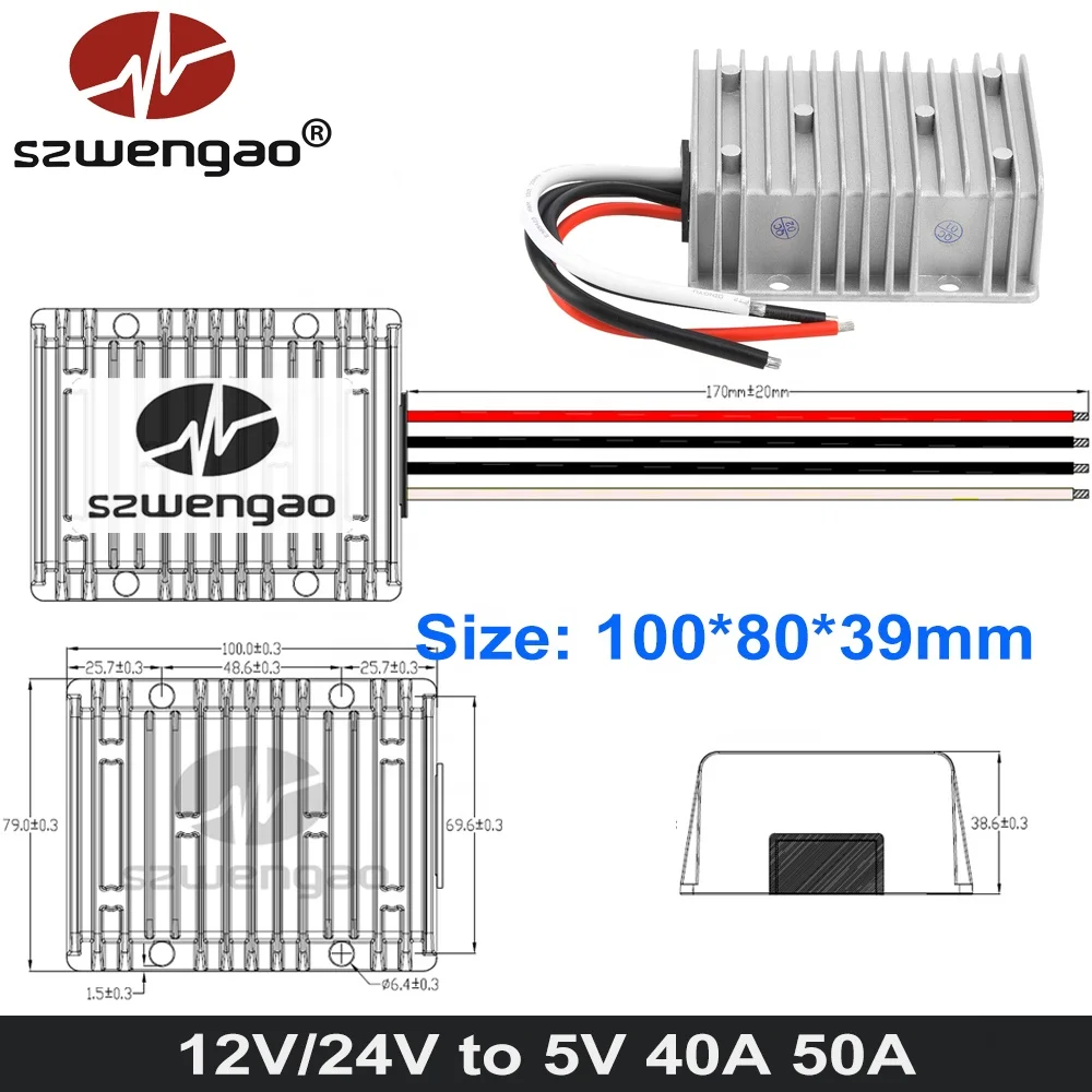 DC LED Power Supply 12V 24V to 5V 3A 5A 10A 15A 20A 30A 40A 50A 60A 300W Step Down DC/DC Converter Regulator for Car Bus Boat
