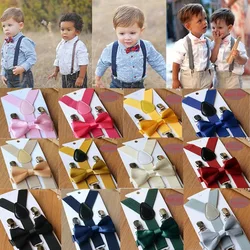 Soild Color Children Belt Bowtie Set Boys Girls Clip-on Y-back Braces Baby Bow Tie Suspenders Vintage Elastic Adjustable