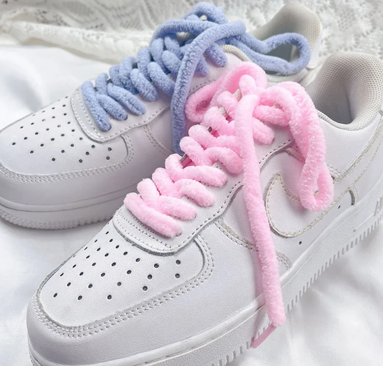 Polyester shoelaces custom fuzzy shoe laces round fluffy laces