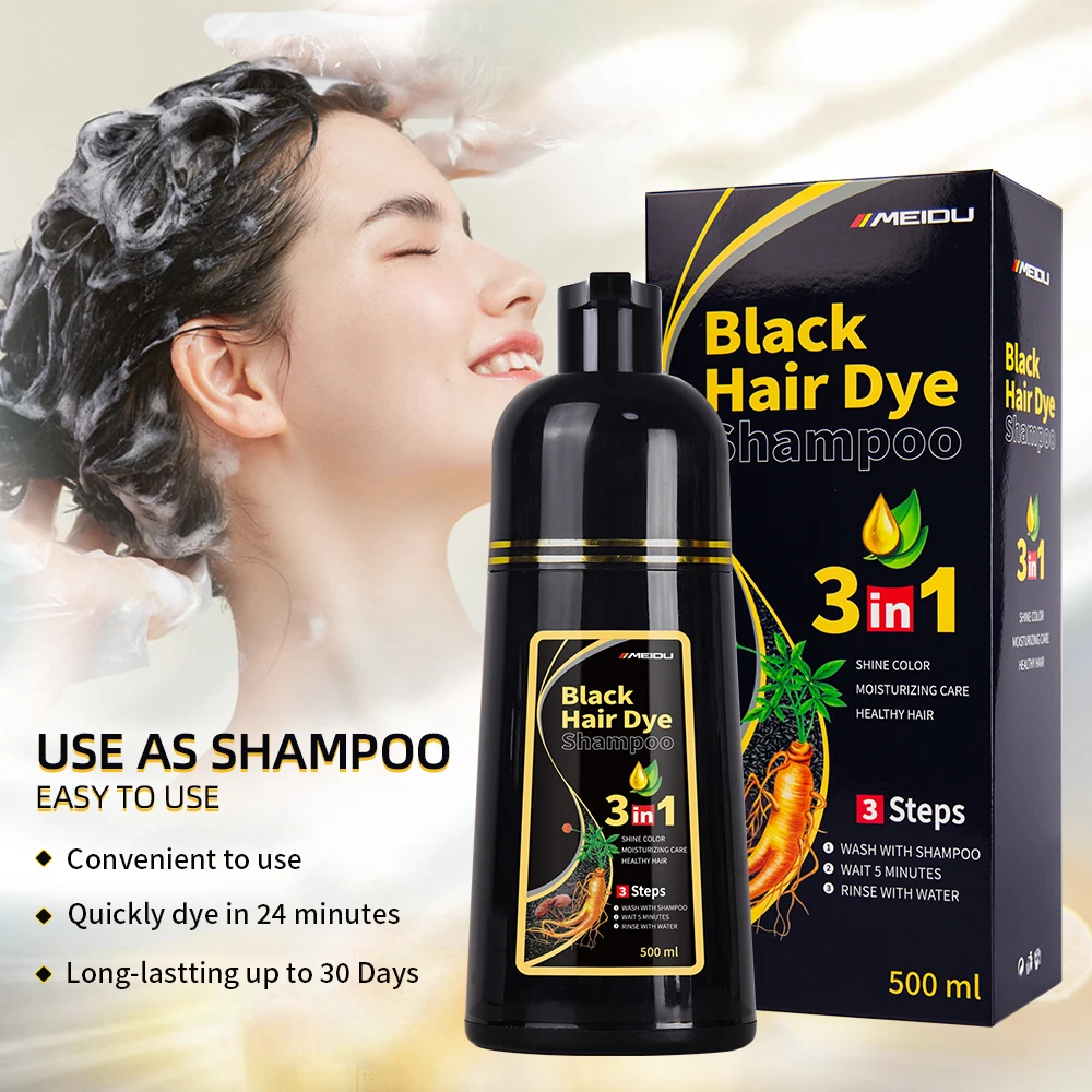 OEM Magic Covers Gray Hair Meidu Plant Ginger Organic Natural Color Black Dye Shampoo 3 in 1