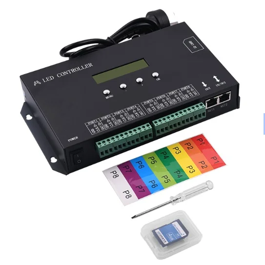 H807SA светодиодный декодер 8192 пикселей DMX Art net 8-портовый выход подчиненный SD-карта DAT LED контроллер