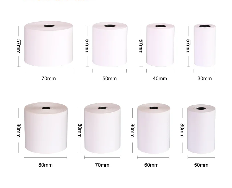 Wholesale White 80x70 Receipt Thermal Paper Rolls 55mm Width 80x80 Cash Register for Pos Printer