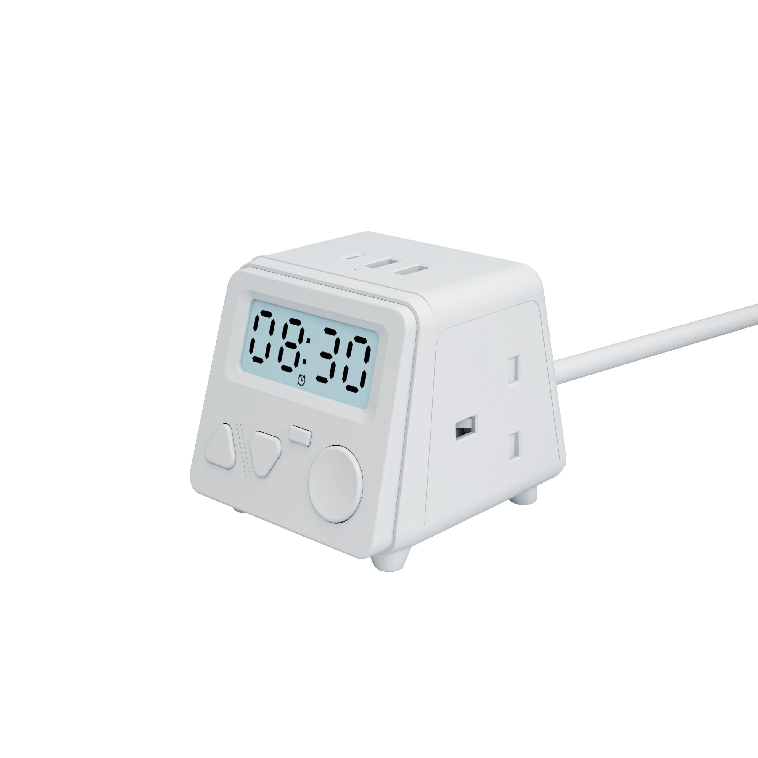Desktop Powertime Extension Socket UK 3-Degree Display Dimmer Alarm Clock Table Power Charge Station Power Strip For Workspace