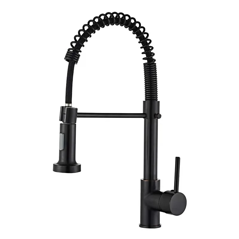 Single Handle Single Hole Matte Black Pull Out Spring Kitchen Faucet With Faucet Hole Cover Kitchen Sink Faucet For Sink