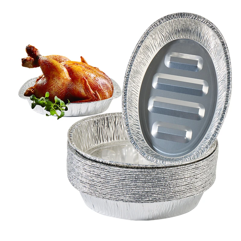 900ml 1100ml 2300ml Disposable Aluminum Foil Takeout Containers with Plastic Lids