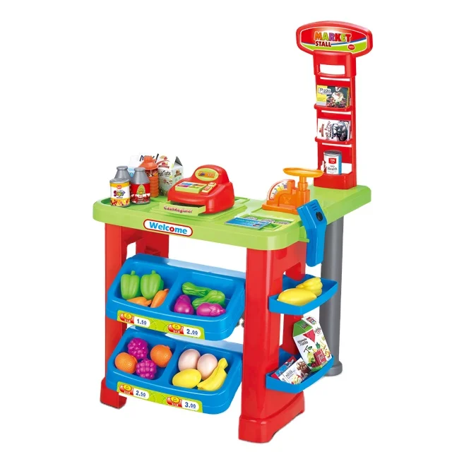 Big Size Various Accessories Supermarket Toy With Rotate Pop-up Drawer Simulation Sound Cash Register And Scanner Pretend Play S