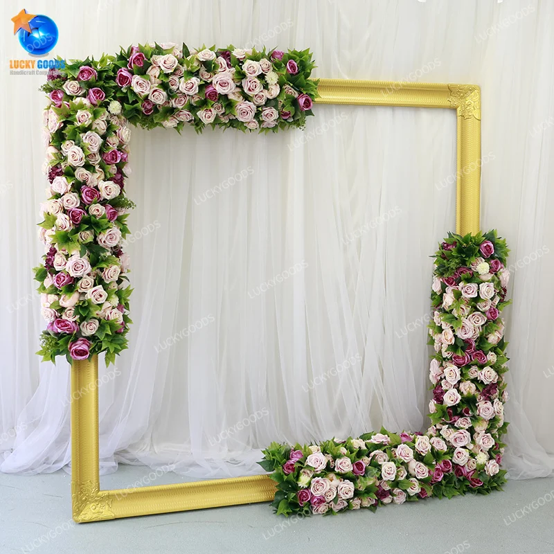 Wholesale 2M Wedding Decoration Flower Stand Backdrop New Gold Resin Frame With Flower Runner Wedding Shooting Background