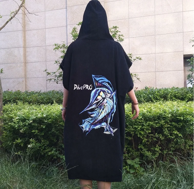 
Экологичное Большое пляжное полотенце с капюшоном, черное полотенце-пончо для взрослых с логотипом на заказ 