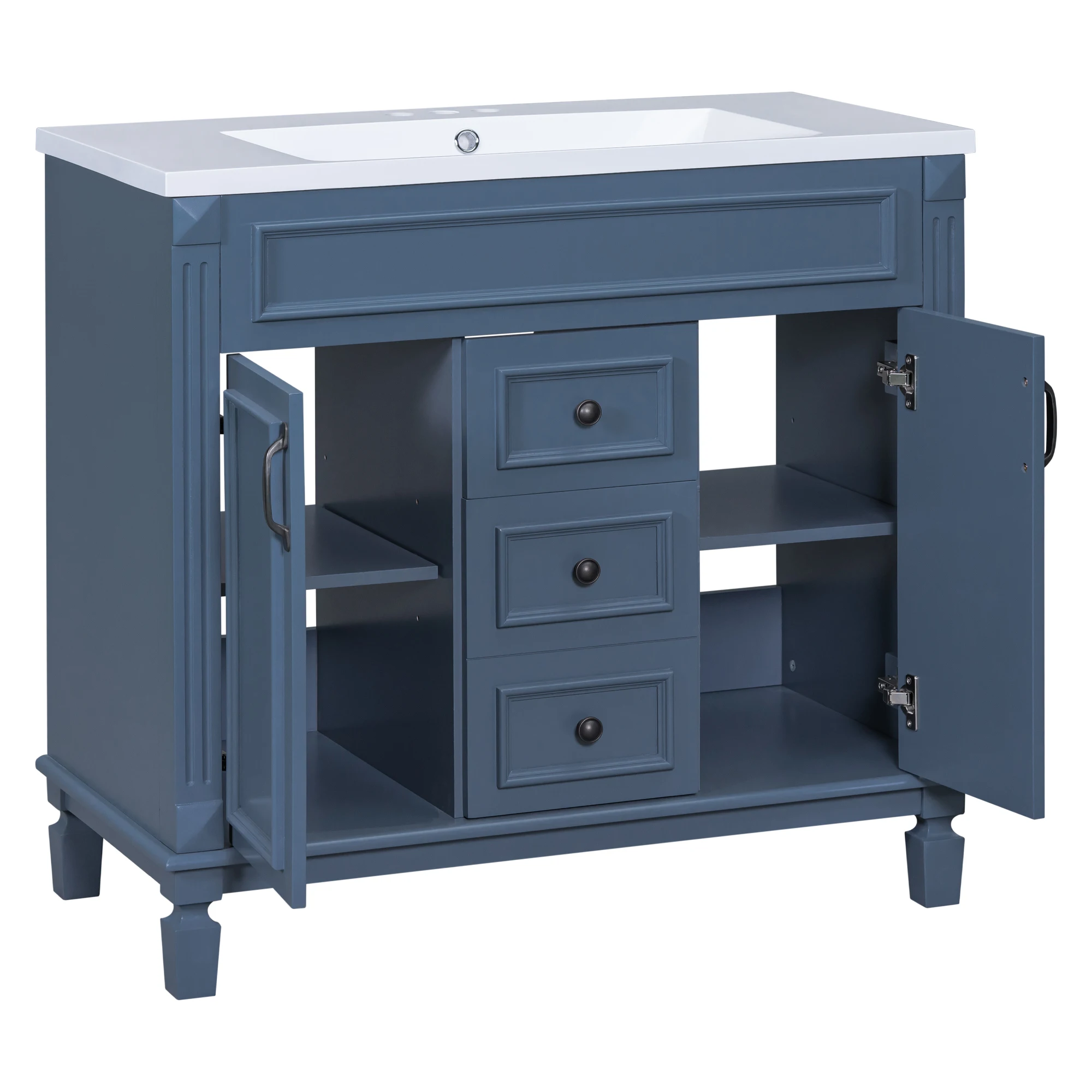 2024 new designed style 36 inch large grey blue bathroom cabinet 90cm enough space with basin and counter top