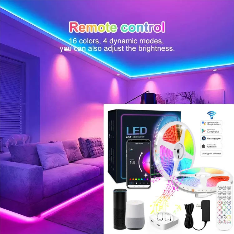 smart led strip light RGB tuya wifi app control light work with alexa google