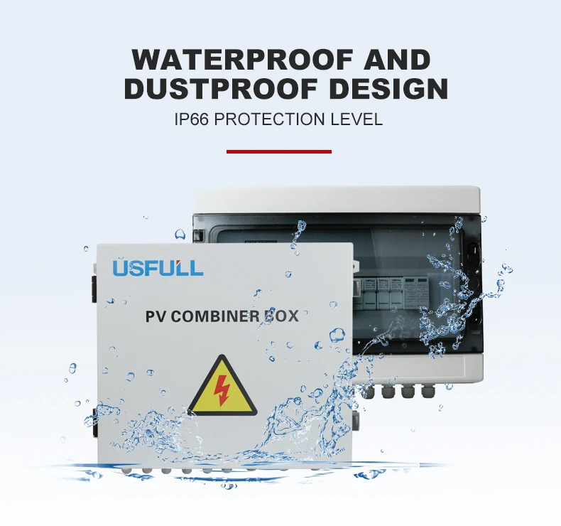 USFULL CE IEC Certificate Solar Combiner Box DC 1000V 1500V Wall-mounted IP65 8 In 1 Out 2 Strings PV String Junction Box