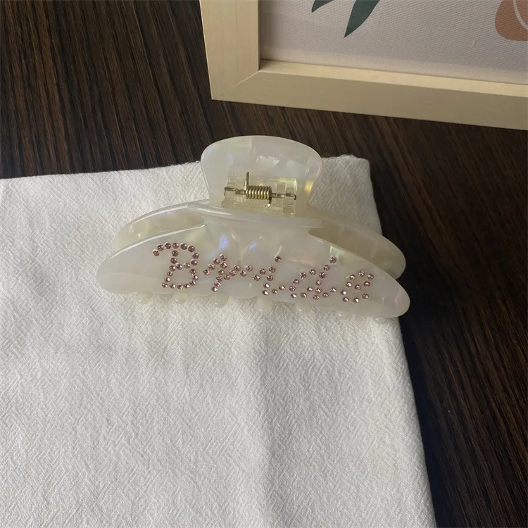 YJL hot sale acetate hair claw 10CM popular rhinestone letters bride acetate hair claw custom logo wholesale hair claw clips