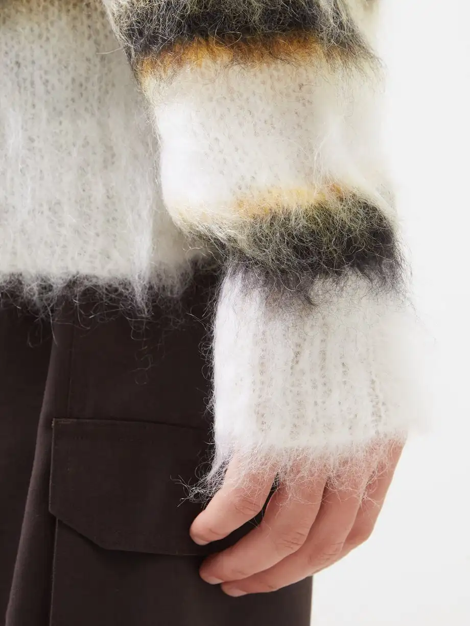 Custom mohair cardigan stripe fuzzy men designer sweater clothing custom knit sweater mens cardigan