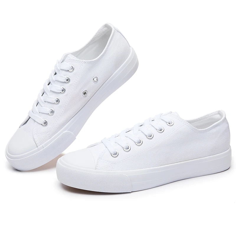 Оптовая продажа, Классические однотонные холщовые спортивные туфли на заказ, полностью белые холщовые туфли унисекс, хлопковая ткань EVA NR, дышащая обувь