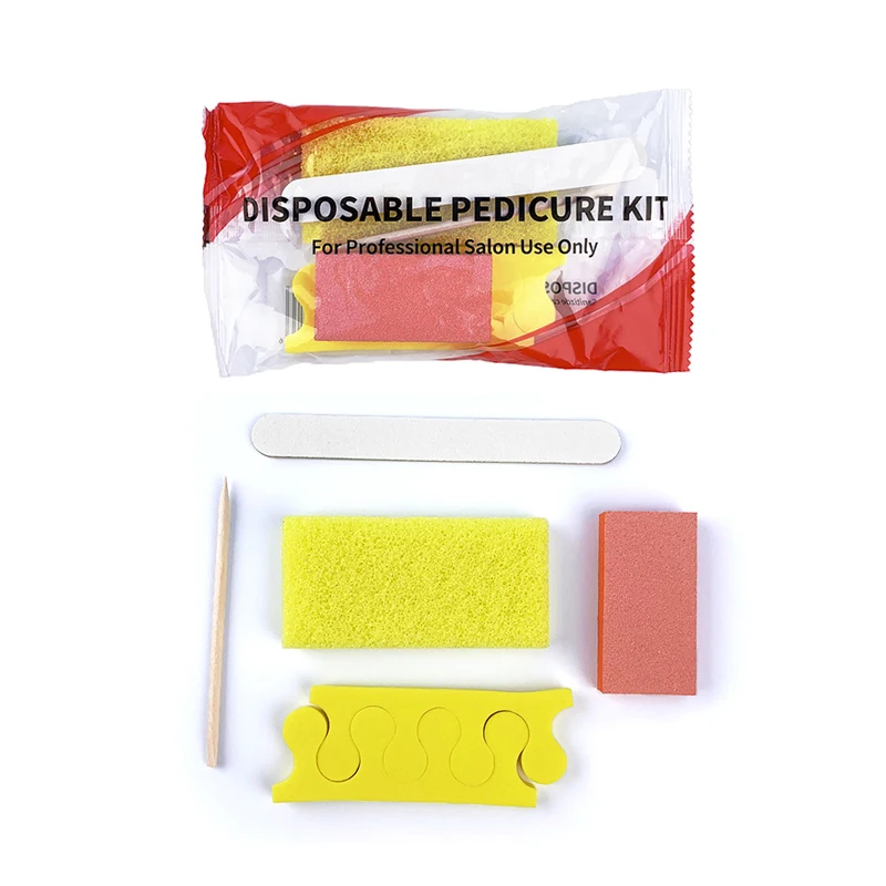 Wholesale Pumice Pad Nail File Buffer Wooden Stick Toe Separator 5 In 1 Manicure Set Disposable 5Pcs Pedicure Kit