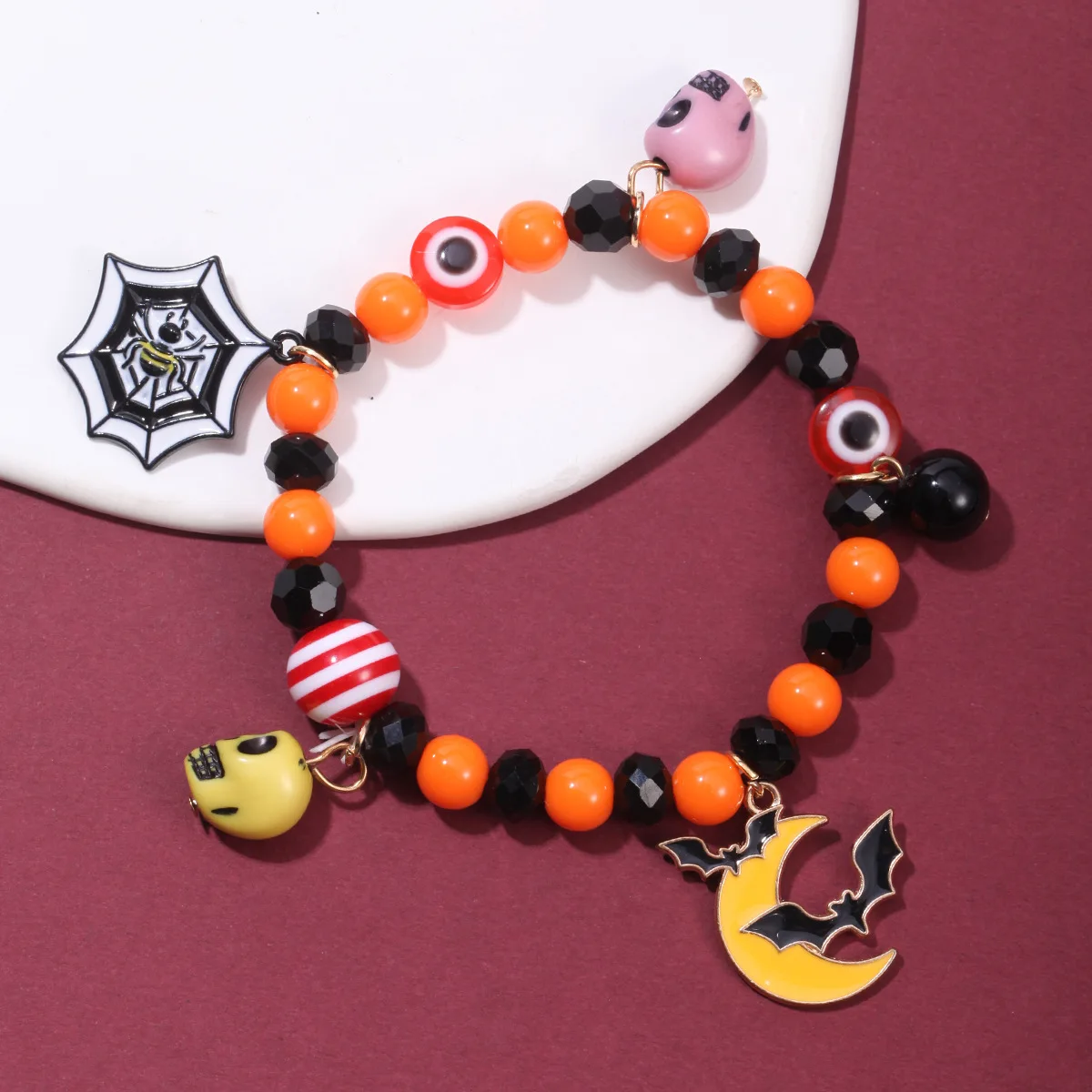 Bestone Funny Pumpkin Evil Eyes Chaem Bracelet Multi Color Crystal Beads Spider Pumpkin Bracelet Halloween Charm Bracelet