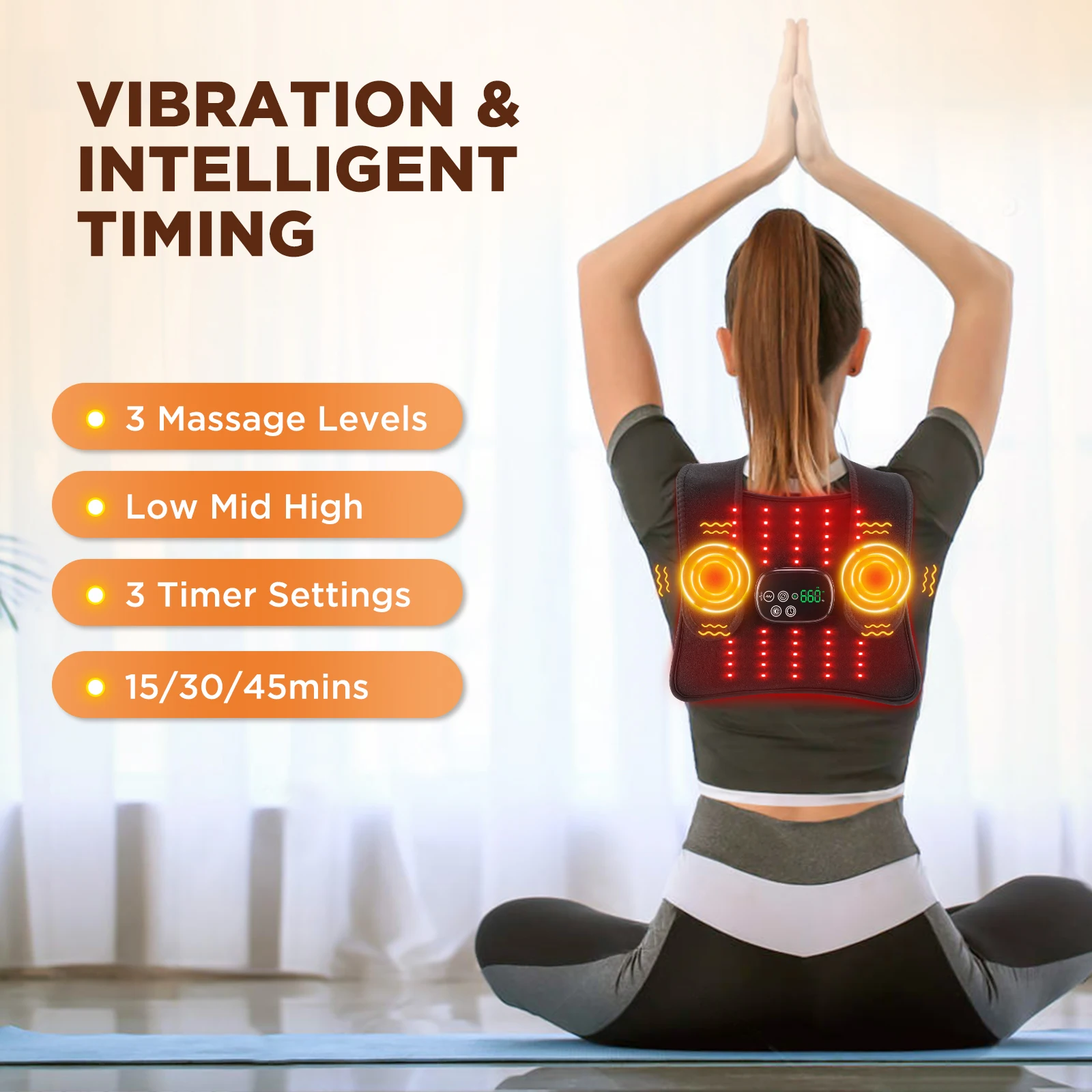 Wireless Infrared LED Light Vibration Waist Massager Red Light Therapy for Pain Relief Arm Knee Belly Back Massage Pad