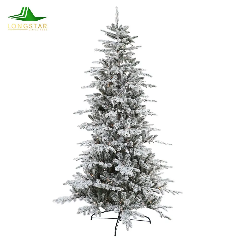 5-10FT PE PVC Mixed Material Prelit Snow Flocked Artificial Christmas Tree for Home and Outdoor Decoration
