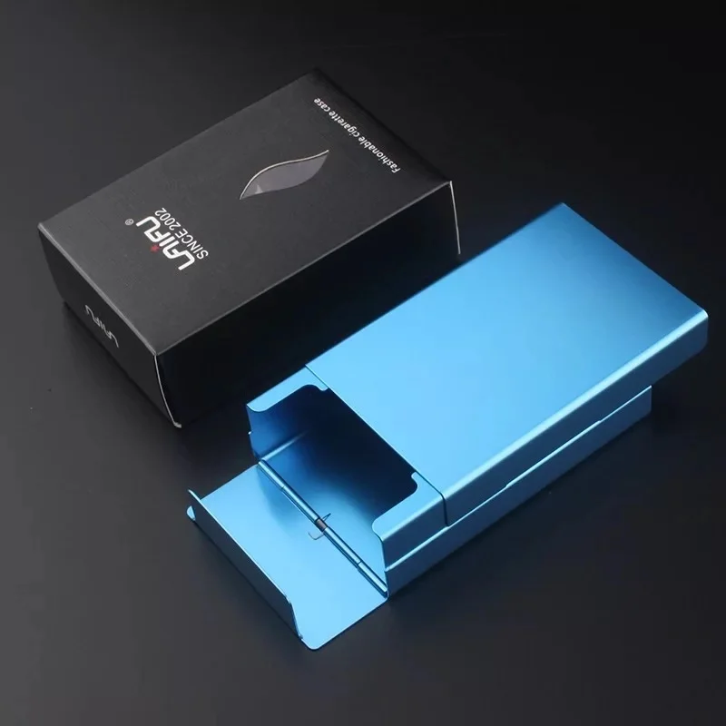 Fancy Fashion Portable Pocket Metal Aluminum Men Cigarette Case Slide Push Open With Customized Engraved Logo For Souvenir Gift