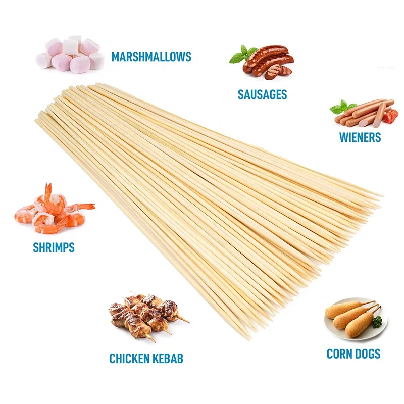 Zhuchuang Wholesale For Shish Kabob, Grilling, Fruits, Appetizers and Cocktails Bamboo Wooden Skewers