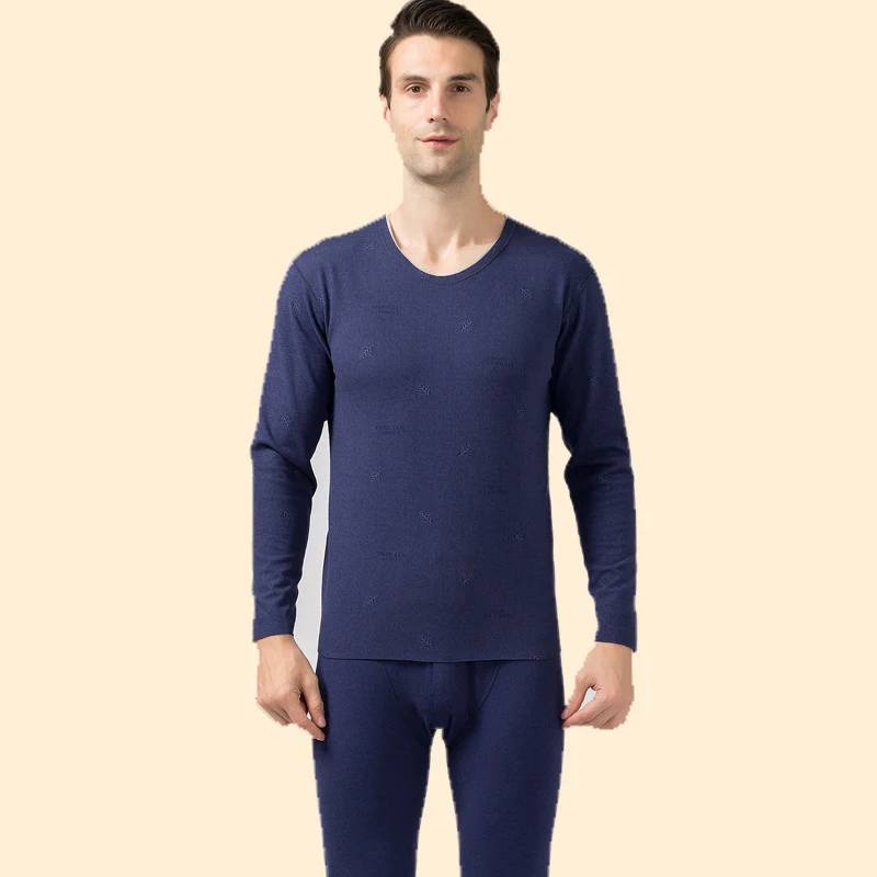 Autumn Winter Jacquard Cashmere Thick Thermal Tops Pants Set Elastic Fabric Thermal Underwear Slim Fit Fleece Long Johns for Men