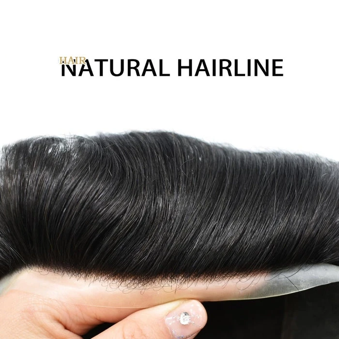 SS LONGFOR 0.12mm Skin Base Short Hair System Unit for Men 0.12mm Skin Hair Toupee Thickness PU Hair System For Men