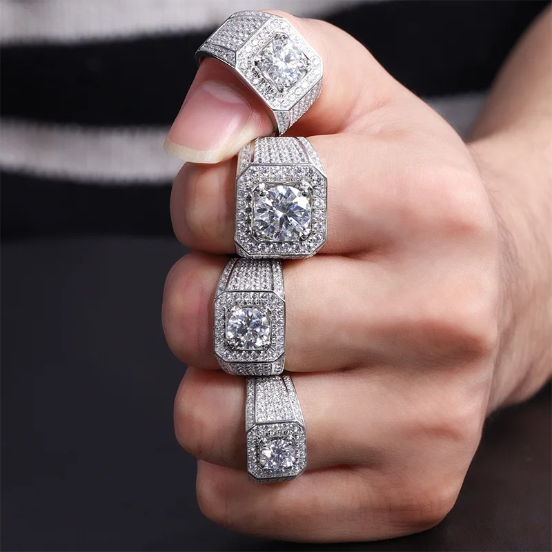 Hip Hop Jewelry Wedding Engagement Gift 925 Sterling Silver Paved VVS Moissanite Iced Out Diamond Band Ring For Men