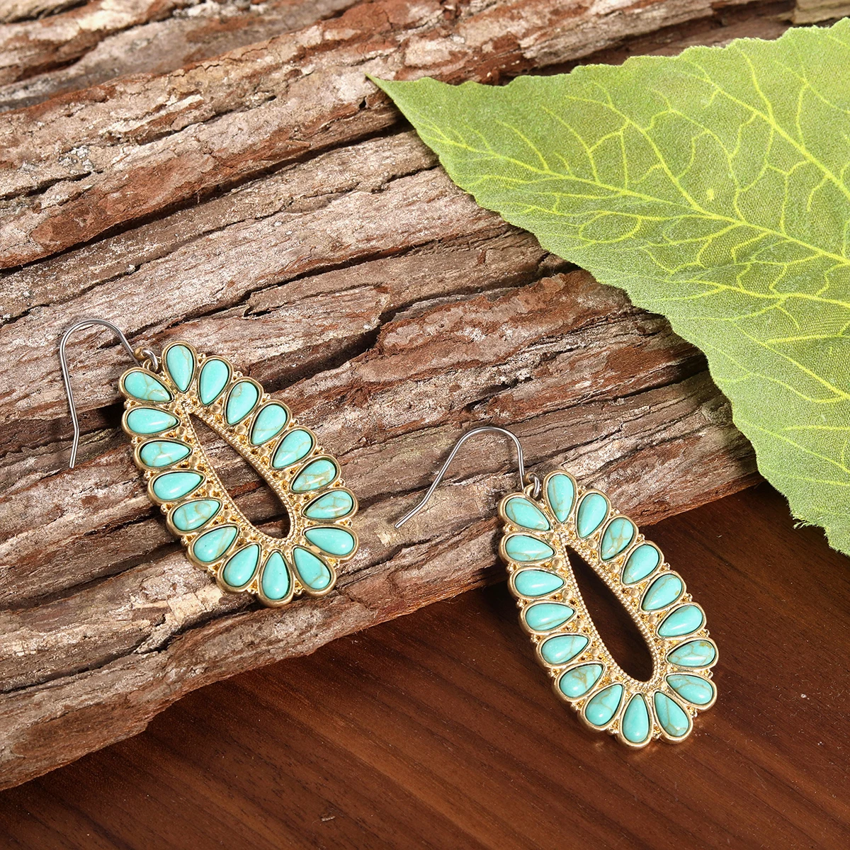 Pretty handmade 18k gold plated turquoise drop earrings water drop hook earrings for women