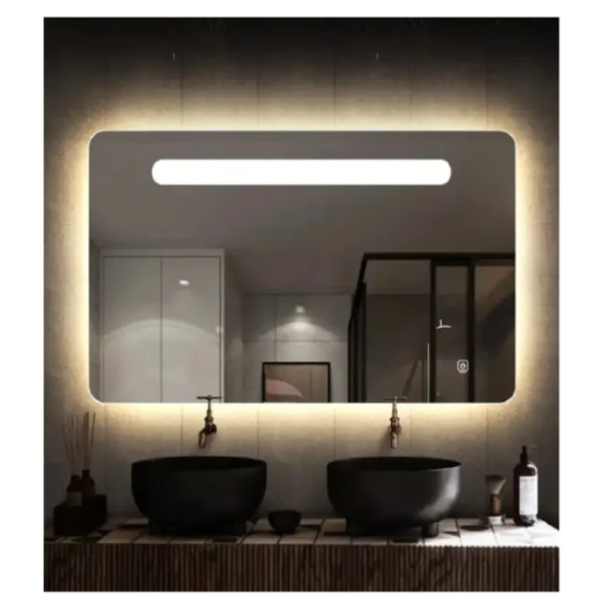 Luxury Rectangular LED Backlit Smart Bathroom Mirror Big Wall Mounted Anti Fog Silver Mirror Modern Luxury Style Wedding Makeup