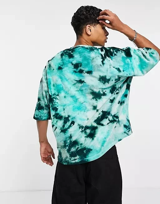China Manufacturer Mern Customized Velour Tie Dye Green Crew Neck Dropped Shoulder Oversized t-shirt
