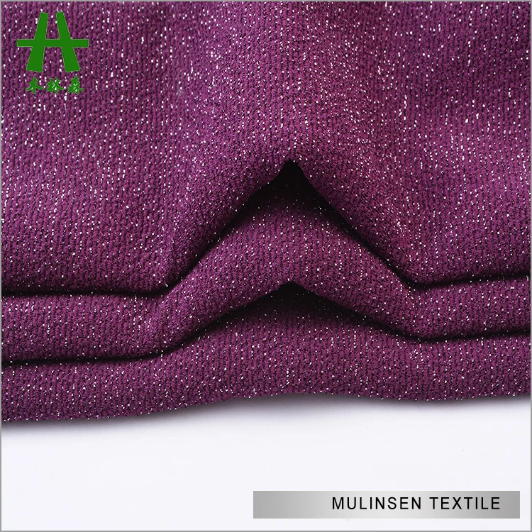 Mulinsen Textile Hot Sale Plain Dyed Polyester Spandex Crepe Jacquard Fabric with Lurex