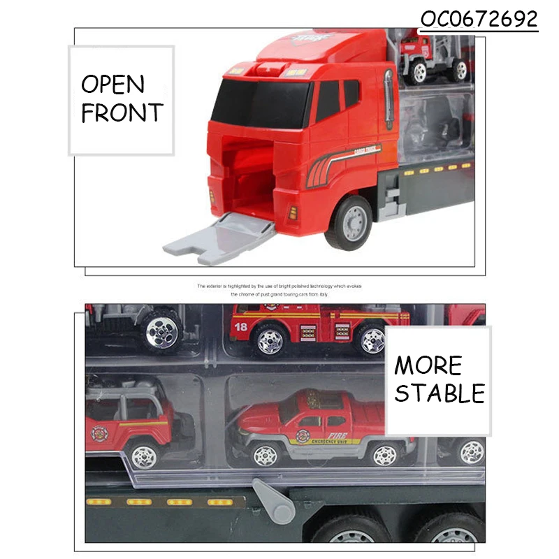 The Catapult Rail Car Container Truck Toy Games With Metal Fire Trucks for Kids Boys